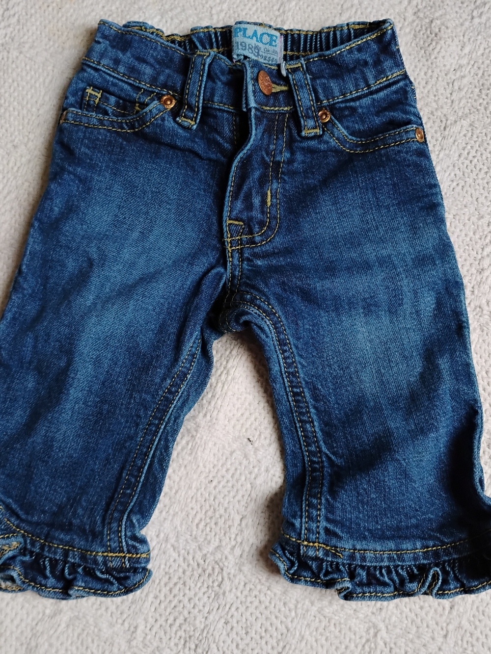 Vintage Baby Girl Dark Blue Denim Ruffle Hem Jeans